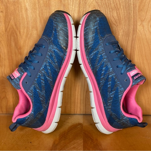 Womens 10 Skechers Work Comfort Flex Slip Resistant Shoes Blue Pink SEF0719 - Picture 6 of 8